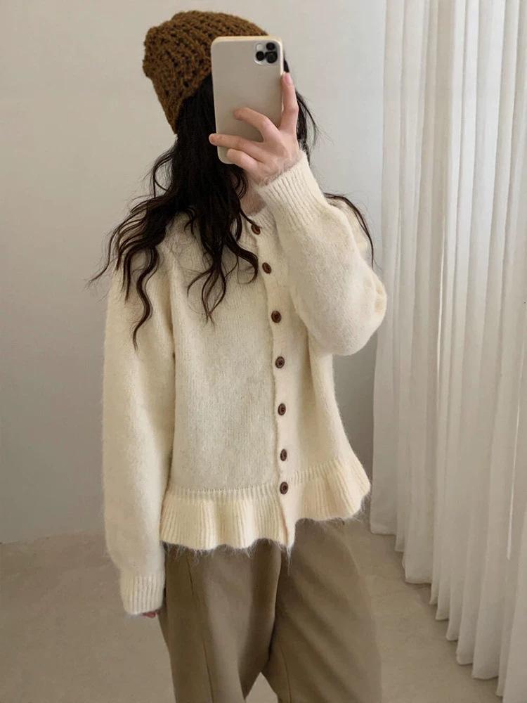 Korean Style Lace-Trim Knit Cardigan for Women - Soft, Fluffy, and Loose Fit for Spring and Autumn