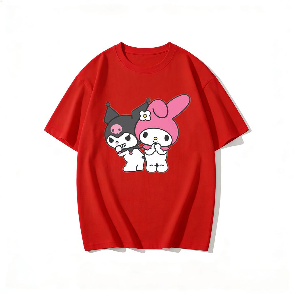 2026 New Kuromi  My Melody Cartoon Print Tshirt Family Matching Outfits Casual Short Sleeve Tee for Women Unisex Kids Streetwear