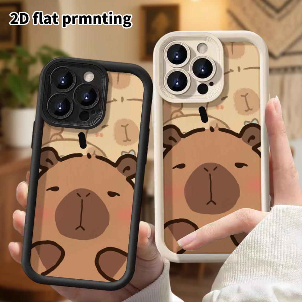 Phone Case: 2D Flat Design Suitable for iPhone 18, 17, 16, 15, 14, 13 Pro Stepped Protective Case, Heart Bubble Capybara, Christmas and Halloween Gift