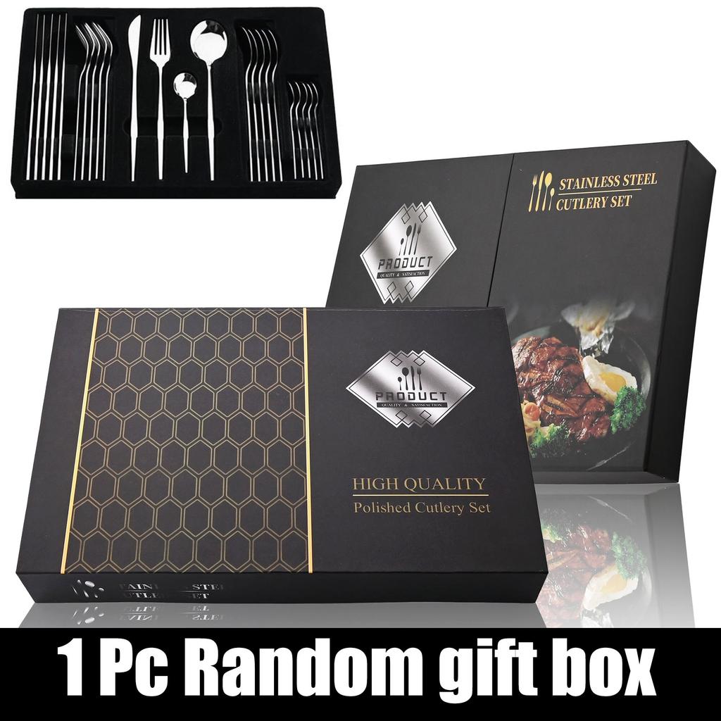 24Pcs Dinnerware Set With Gift Box Knife Fork Spoon Dinner Dinnerware Flatware Set Stainless Steel Tableware Silverware Eating Kitchen
