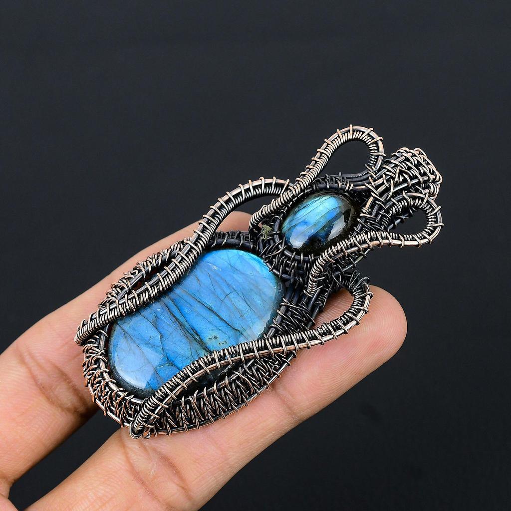 Labradorite Pendant, Handmade Gemstone 999 Copper Wire Wrapped Pendant Antique Jewelry, For Gift Silver Jewelry