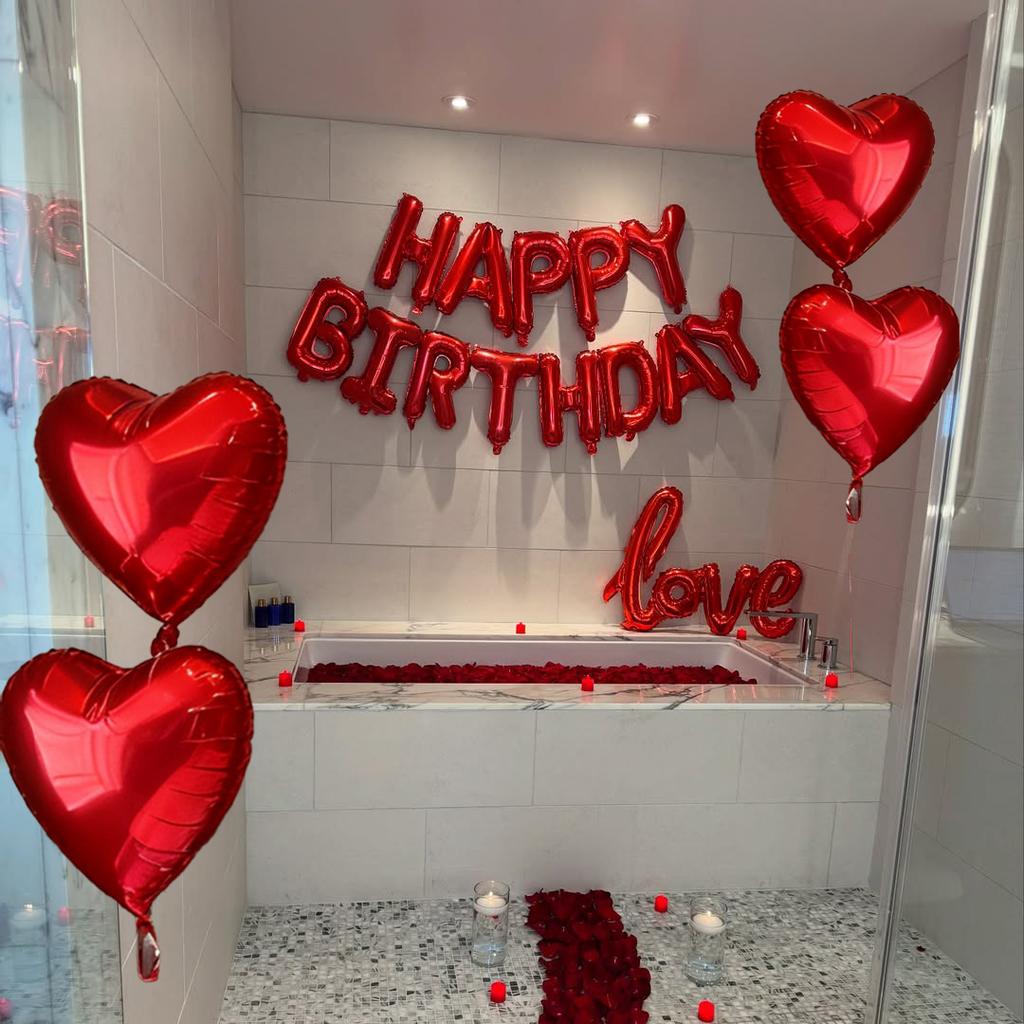 Red Birthday Balloon Set with Rose Petals LOVE Aluminum Film Balloon Birthday Party Decoration Photography Props