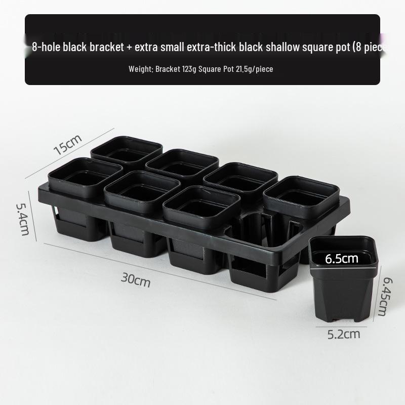 Small Black Square Succulent Seedling Tray - Thickened Plastic Pot Stand & Water Catcher