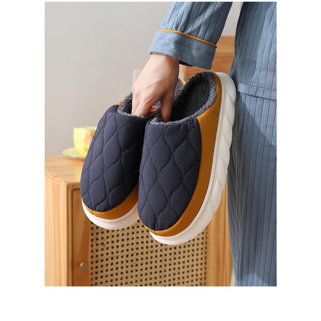 Daunenstoff Baumwollpantoffeln Wasserdicht Herren Zuhause Übergröße Indoor Anti-Rutsch Plüsch Warm Herbst und Winter Baumwollpantoffeln für Damen