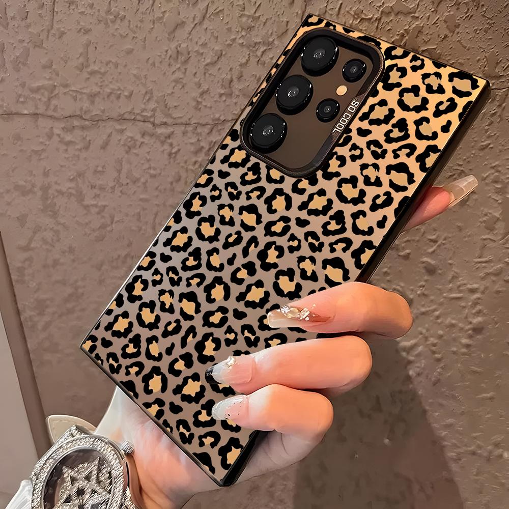 INS Leopard Print Phone Case For Samsung Galaxy S25 Edge S24 S23 S22 S21 S20 Ultra Funda Silicone Silver Cover