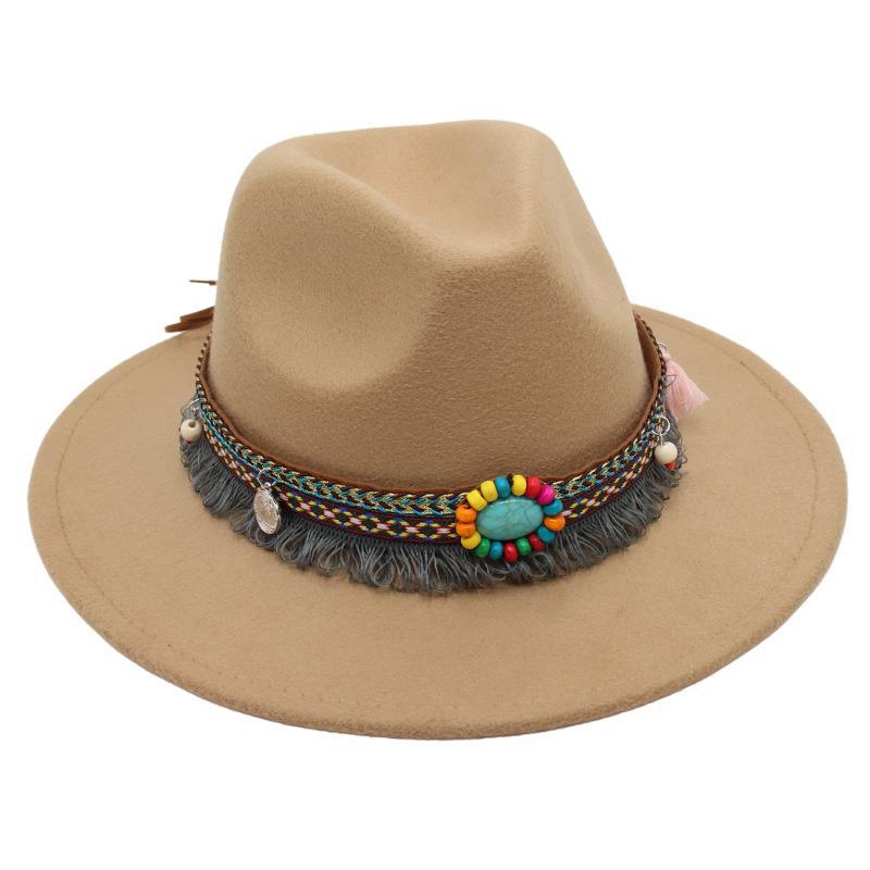 Ethnic Style Top Hat, Gem Decorated Jazz Hat, Men'S And Women'S Felt Hats, Mongolian Plush Hats, Fedora Hats Are Trendy