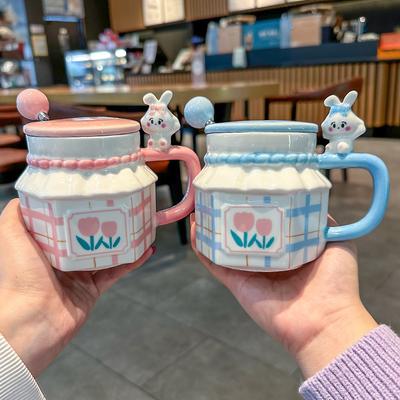 Niedliche Kaninchen Tulpen Parfüm Tasse Kreative Studentin Kinder Keramiktasse Bürobecher Hohes Aussehen