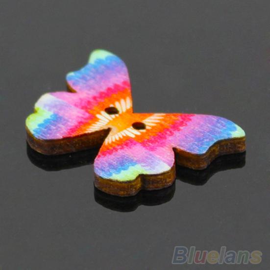 50pcs 2 Holes Mixed Color Butterfly Wooden Buttons Sewing Scrapbooking DIY