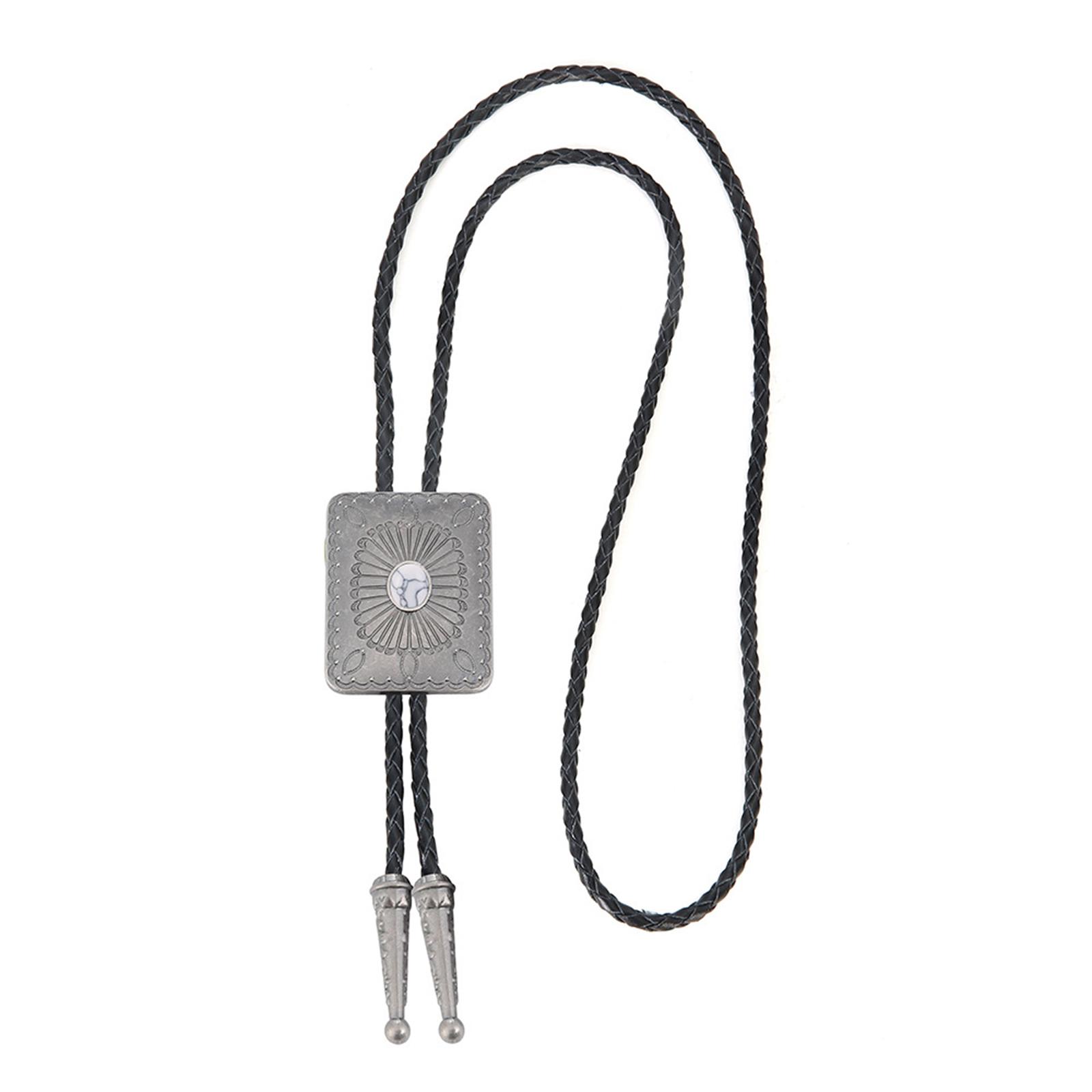 

Braided Shoestring Bolo Tie with Engraving Emblem Charm Cowboy Necktie Necklace Country Style Bolo Tie Cowboy