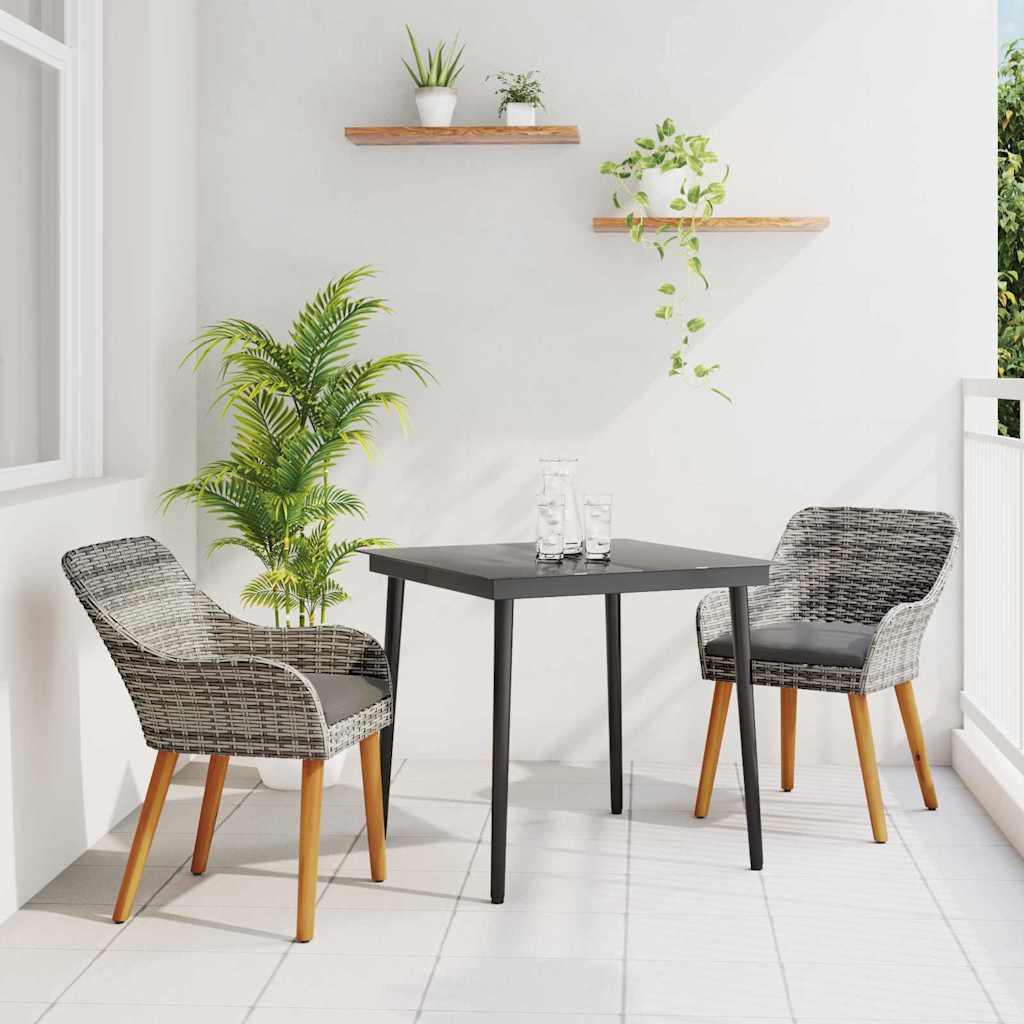 Garden Dining Set with Cushions 3 pcs Grey Poly Rattan