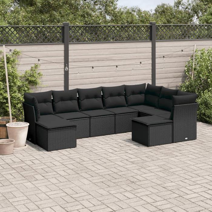 VidaXL Garden Lounge Set 9 Pcs with Cushions Black Wicker 3218565