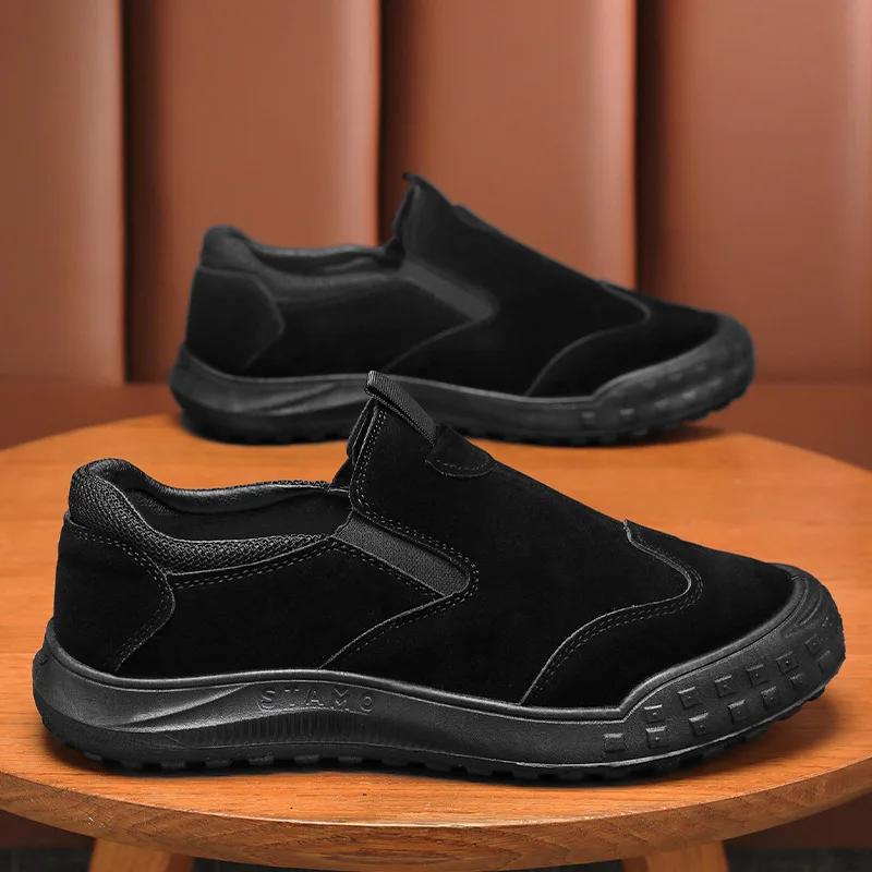 New Outdoor Leather Men Sneakers Slip on Casual Shoes Men Walking Shoes Men Loafers Comfortable Hiking Footwear Lightweight 2024