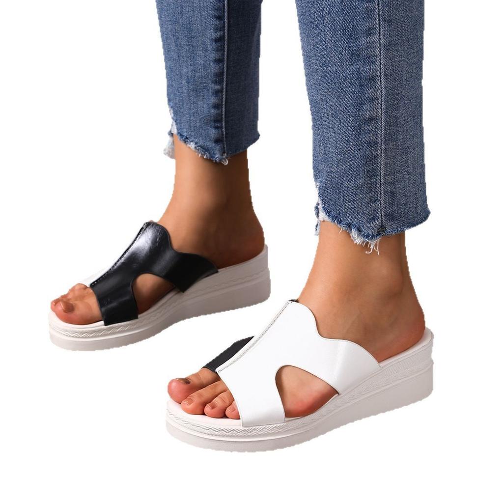 Cross-shoe Fish Mouth Slippers European and American Color Matching New Muffin Bottom Slippers Women Wear Slope Heel Cool Slippers Women 2025 Summer