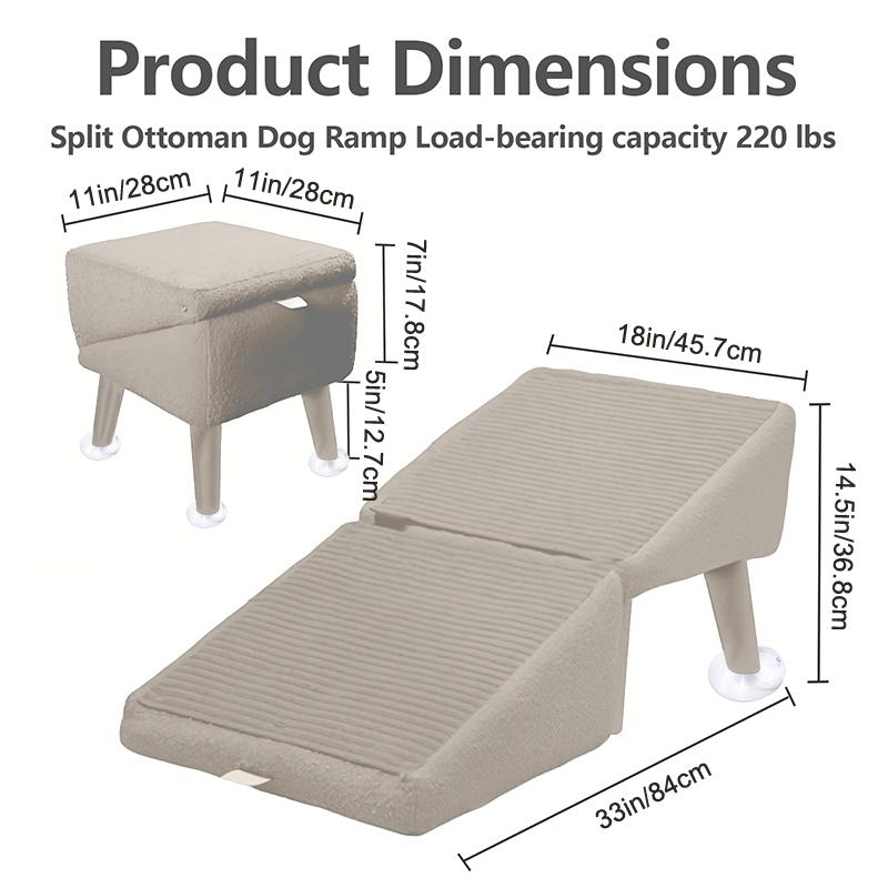 2-In-1 Convertible Wooden Home Step Stool Dog Ramp Stairs With Anti-Slip Panels And Suction Cups