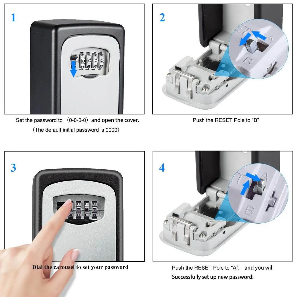 Wall Mounted Key Storage Organizer Boxes with 4 Digit Combination Lock Spare Keys Organizer Boxes Metal Secret Safe Box