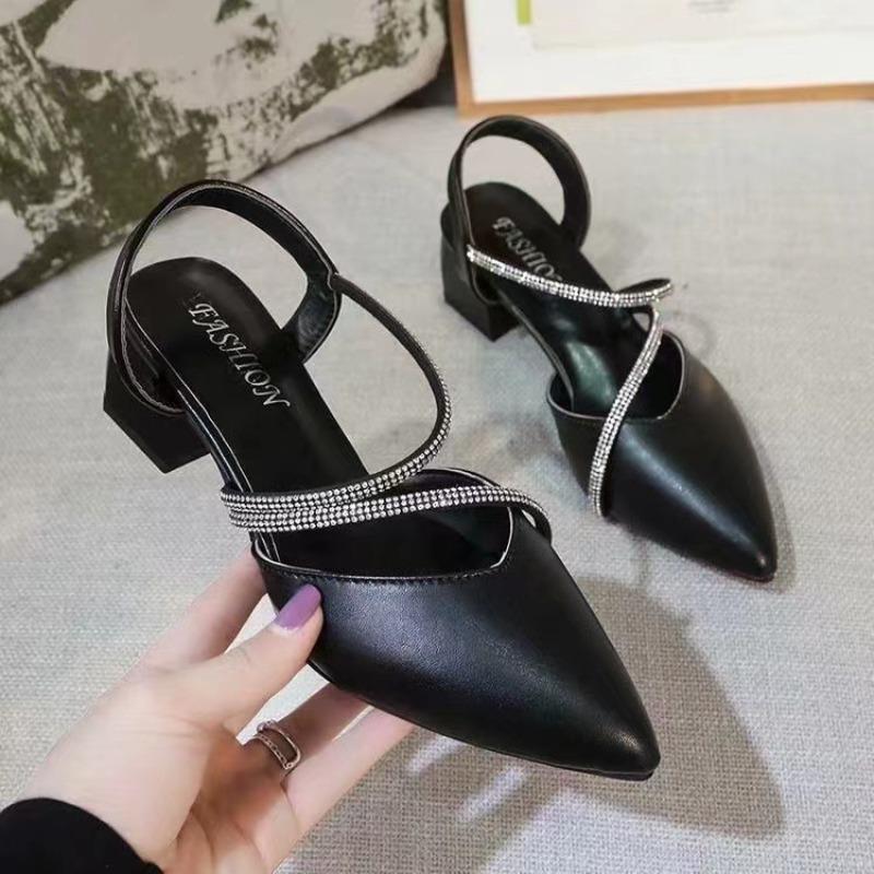 Fashion sandals women's new summer bag head thick heel rhinestone high heel matching skirt women's shoes