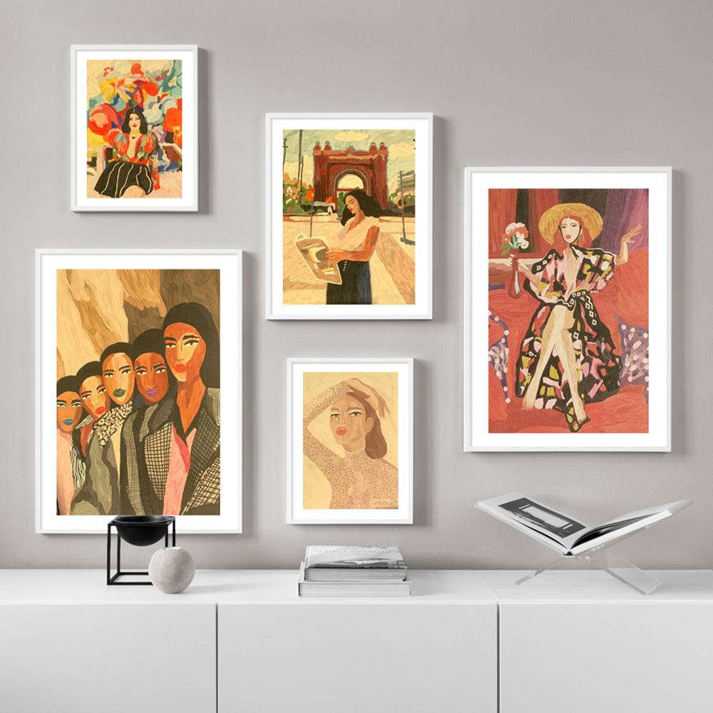 Vintage Fashion Girl Portrait Posters and Prints Paris Flower Wall Art Canvas Painting Wall Pictures for Living Room Decor Art