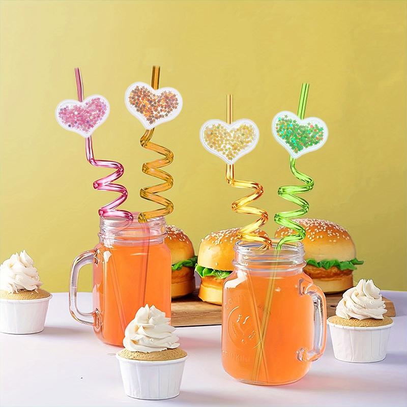 26cm Glitter Love Heart Straw Plastic Helical Drinking Tube Reusable Eco Straws Birthday Wedding Party Beverage Decoration
