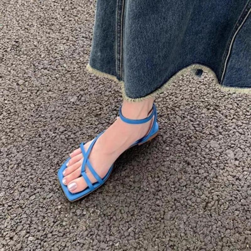 Fashion Women's Flat Sandals 2025 Summer New Fashion Open Toe Narrow Band Ladies Elegant Gladiator Shoes Outdoor Dress Toe Sandals