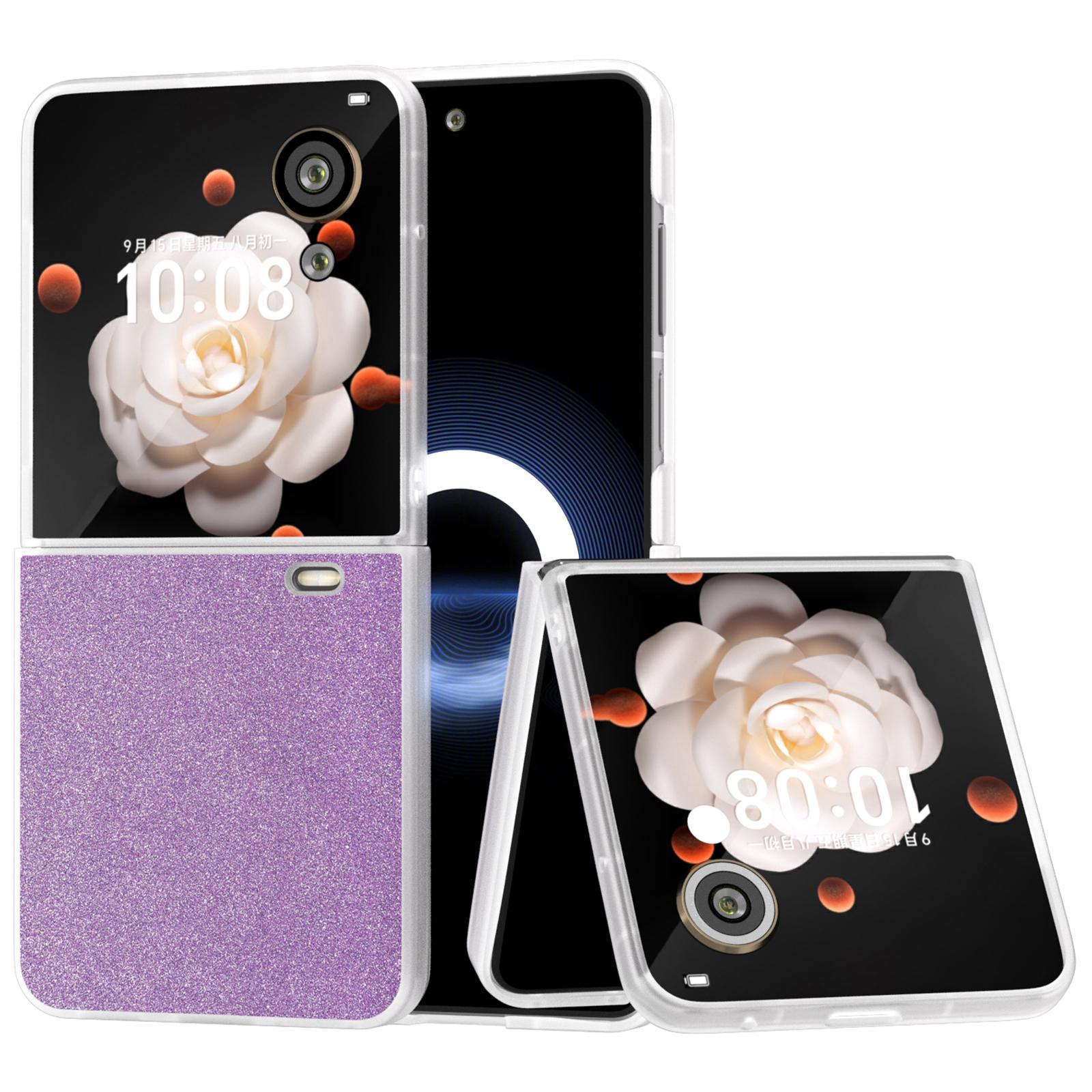 

For Honor Magic V Flip 5G Case Matte Frame PU Leather+PC Glitter Phone Cover Purple