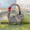 Cat-Shaped Bag Hook with Shiny Rhinestones Decor Non-Slip Base Foldable Desk Edge Handbag Hanger Keychain