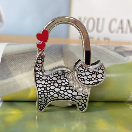 Cat-Shaped Bag Hook with Shiny Rhinestones Decor Non-Slip Base Foldable Desk