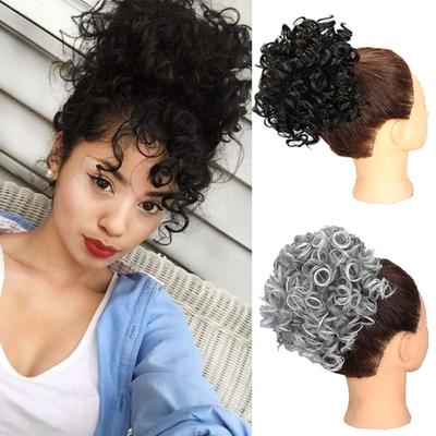 Synthetic Black Hair Buns Wig Curly Fake Hair Clip In Ponytails for Women Short Synthetic Bun Drawstring Ponytail