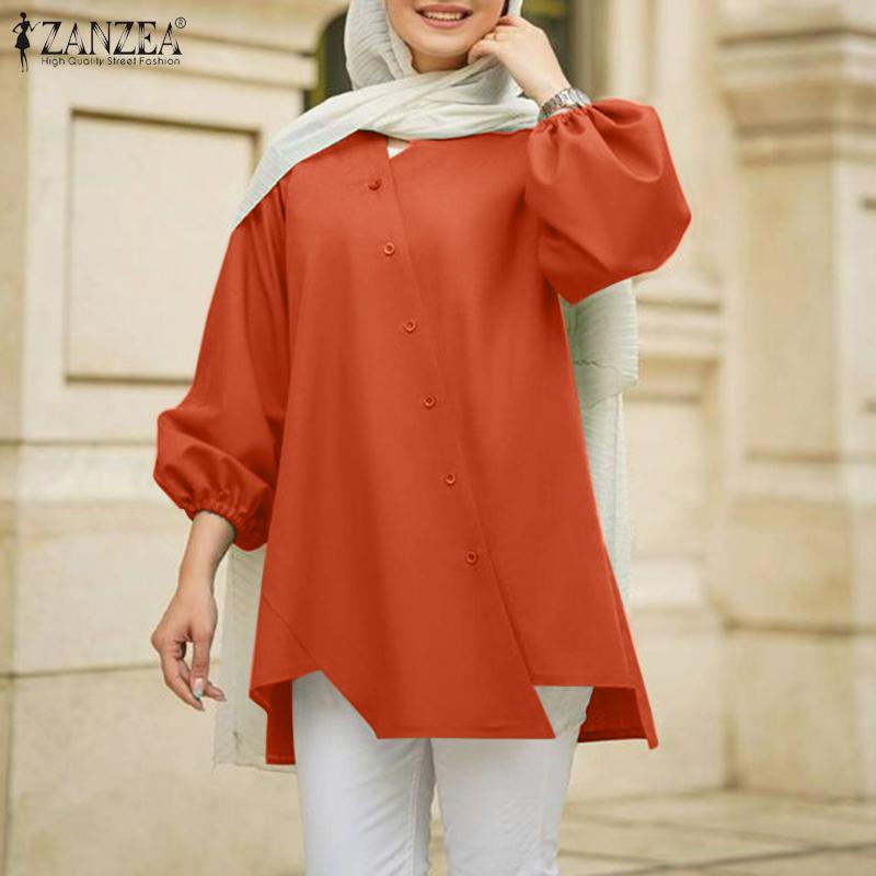 

ZANZEA Женская повседневная однотонная свободная блузка с v-образным вырезом и длинными рукавами
