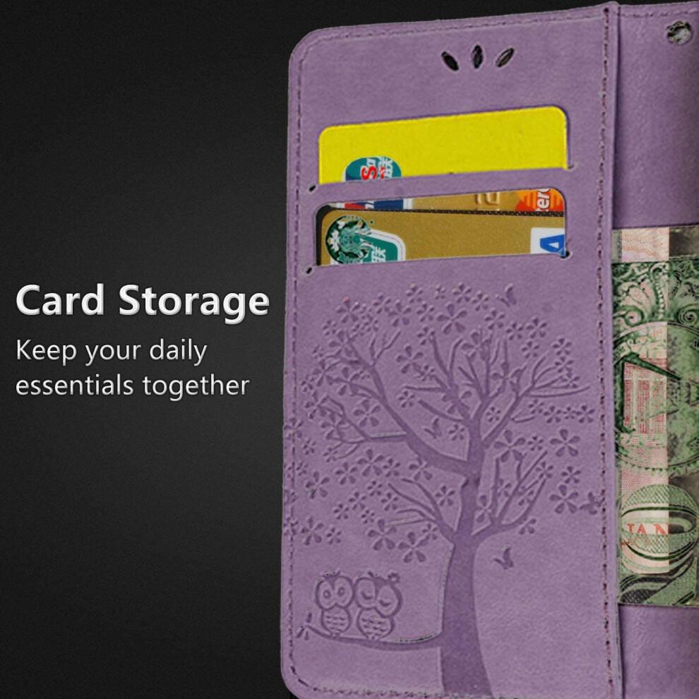 iPhone SE 2020 Phone Case Shockproof PU Leather Flip Wallet Owl Tree Embossed Case Protective Cover