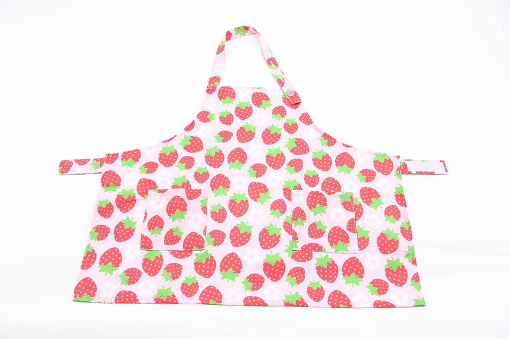 Yakusel Apron with Storage Set for Height Triangle Drawstring Cooking Strawberry and 50456 Bag, 3-Piece Children, 90-120cm, Scarf, Bag, Practice, M,