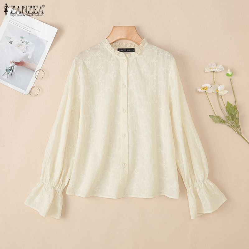 ZANZEA Bluză casual de damă cu gât rotund, largă, cu mâneci lungi, patchwork