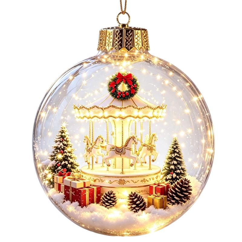 Acrylic Christmas Ornament With Animal Design - Hedgehog Penguin Panda Lamb Light-Up Hanging Decor Tree Home Festive Display