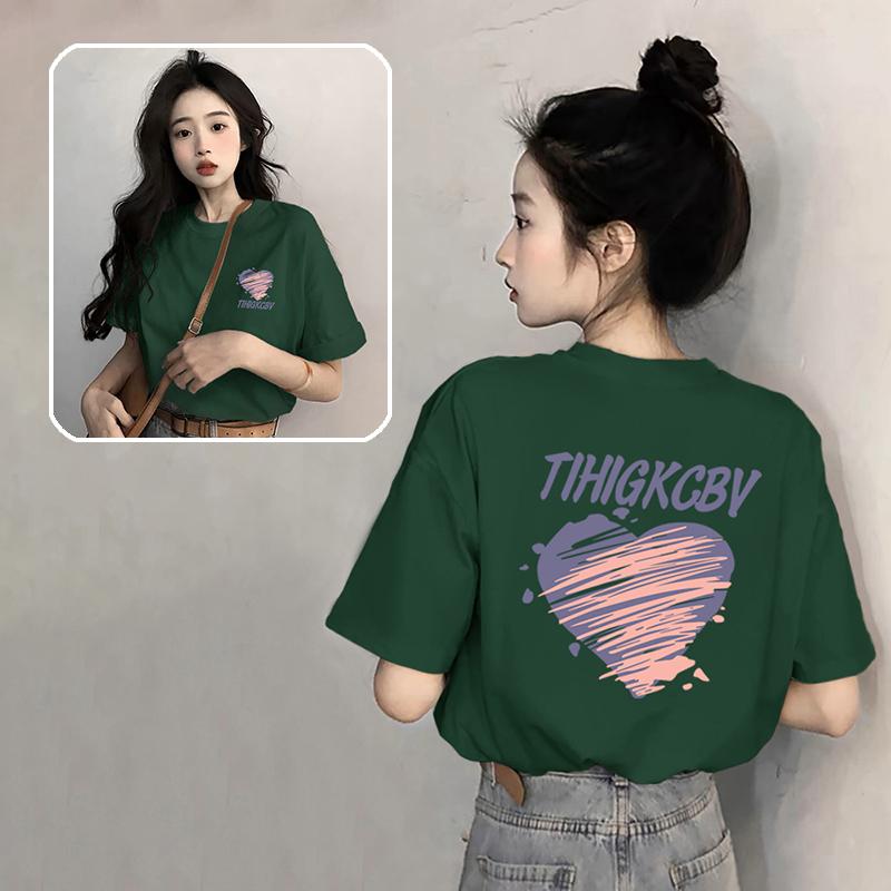 

Green white loose cotton short-sleeved t-shirt women s 2025 summer new niche chic high-end top t-shirt 3XL