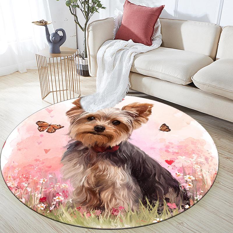 

Pink Yorkshire Terrier pattern round rug,Carpet Rug for Living Room Bedroom Sofa Playroom Decor,Non-slip Floor Mat,Holiday Gifts and Birthday Gifts 80cmx80cm