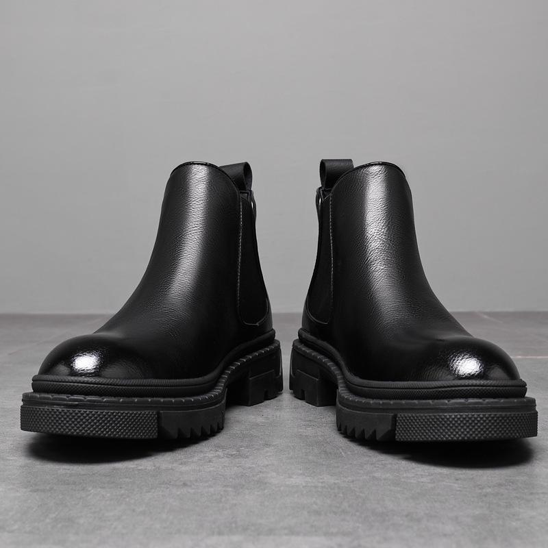 Martin boots men's winter new velvet thermal leather boots men's thick-soled leather foot cover Chelsea leather short boots cotton shoes