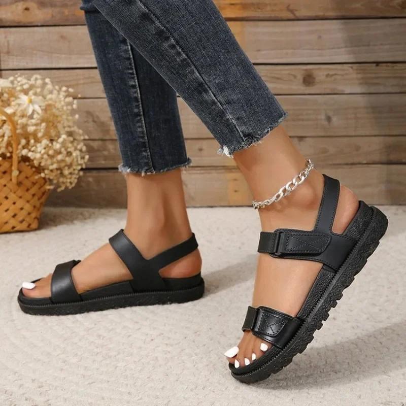 Summer New Casual Fashion Women's Sandals Comfort Platform Sole Flat Bottom Open Toe Female Black Sandales Femmes Women Shoes