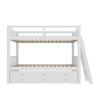 =(WX000121AAK)Etagenbett 90x200cm, Hausbett, Rahmen aus Kiefernholz und MDF mit Leiter und Ausziehbett und 3 Schubladen, Ohne Matratze, Weiß