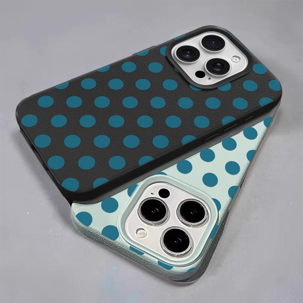 Mint Blue Polka Dot Leather Texture Soft Case for iPhone 17 17E 16 15 14 13 12 11 Pro Max Minimalist Shockproof Cover