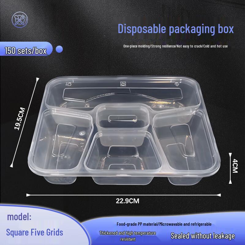 

Disposable Rectangular 5-Compartment Meal Prep Containers
