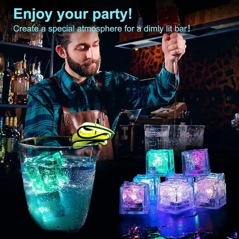 12-60PCS LED Light Up Ice Cube Lamp Reusable 3D Atmosphere Light Eco-friendly Promotional Lamp for Party Bar Wedding KTV Decor