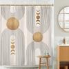 Abstract Mid-Century Curtain - 72x72In, Bohemian Minimalist, Waterproof Beige & Black, 12 Hooks