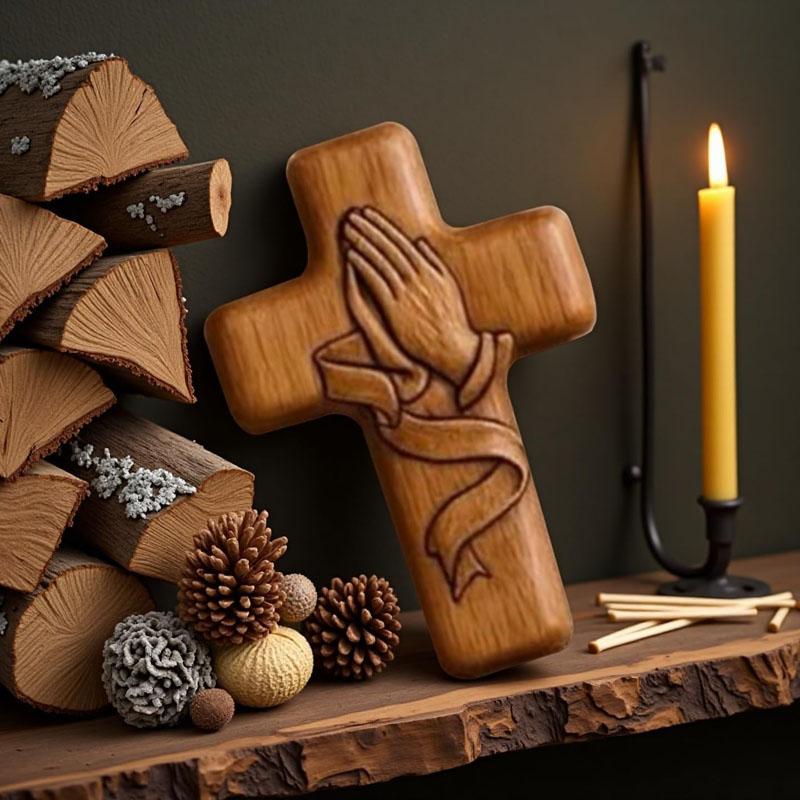 Homtrator Prayer Cross Gift – A Silent Embrace Of Faith, Handmade Wooden Prayer Hands Cross for Christian Gifts, Patriotic Companions