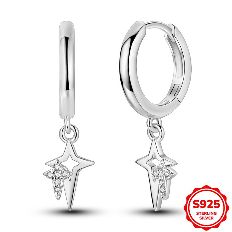 925 Sterling Silver Cubic Zircon Earrings Double  For Women Heart Star Moon Earrings Elegant Birthday Jewelry Gifts
