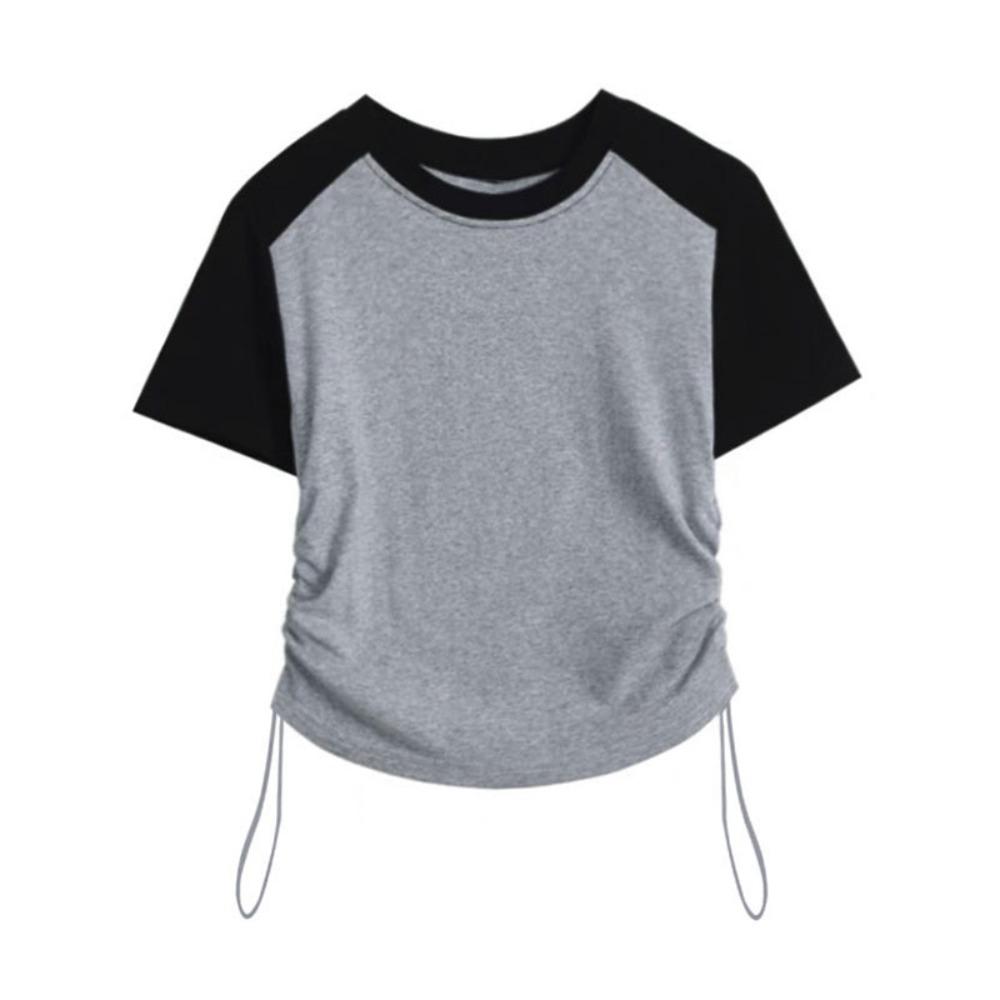 

Женская футболка Harajuku с короткими рукавами, повседневная футболка с круглым вырезом и шнурком, цветная футболка XXXL серый