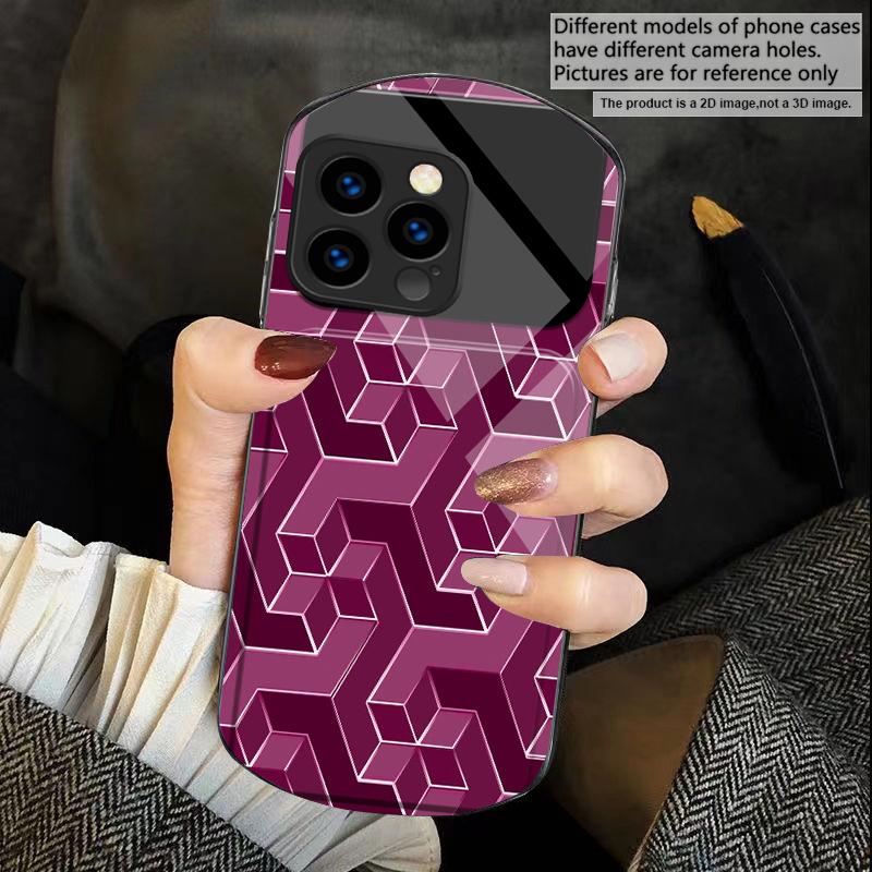 Abstract geometric grid For iPhone 17 16 15 14 Pro 13 Plus 12 mini 11 Pro Max XR X S 7 8 Elliptical Tempered Glass Phone Case