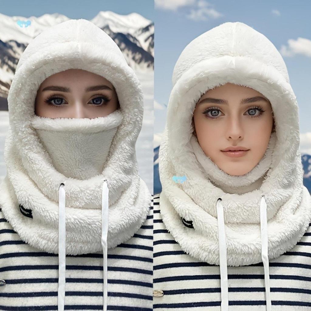 Winter Plüsch Kälteschutz Gesichtsmaske Mütze - Elastischer Kordelzugverschluss, Leichter Warmer Radfahren Ski Outdoor-Sport Pullover, Einfarbige Kapuzenmütze