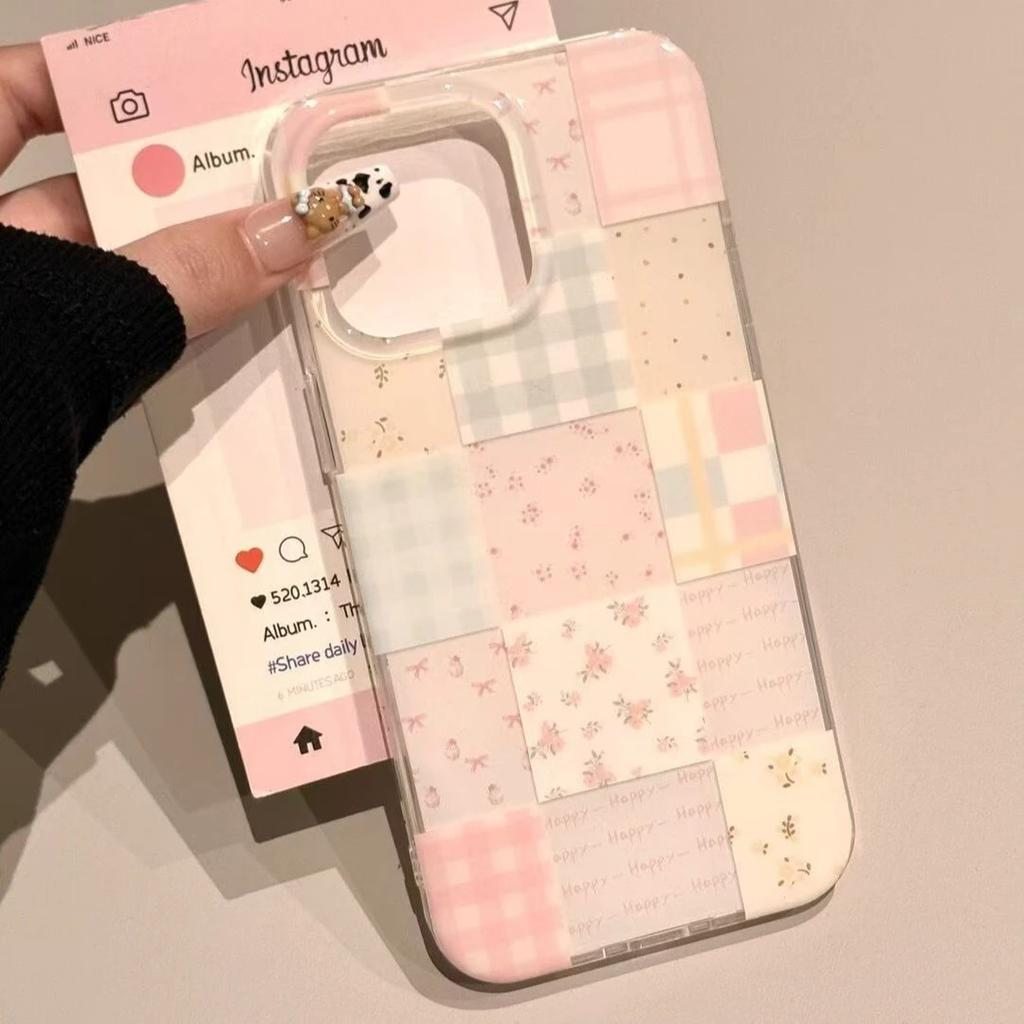 Palace grid splicing floral iPhone16/17promax mobile phone case for Apple 15 white background imd14/Air case