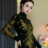 De Rong Women's Rhinestone Long-Sleeve Half-High Collar Shirt – Elegant Autumn/Winter Base Layer Top