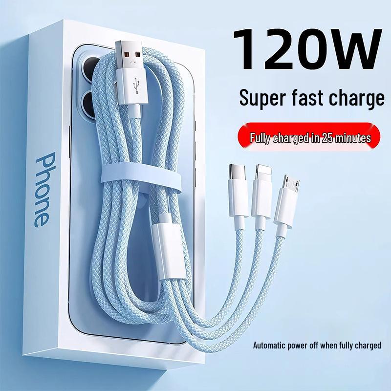 66W Fast Charging Macaron Braided 3-in-1 Cable for Apple, Android, and Type C Devices