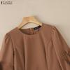 ZANZEA Women Daily Casual Round Neck 3/4 Sleeve Elegant Dress